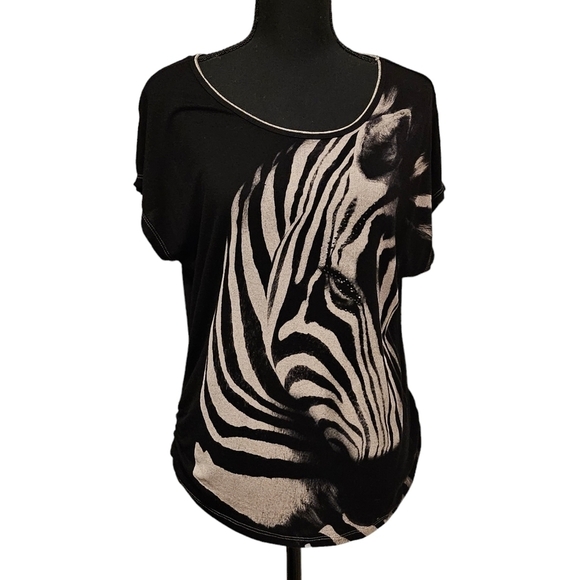 Skinny Minnie Zebra Vintage Oversized T Shirt Rayon Spandex Rhinestones Size M - Picture 1 of 9